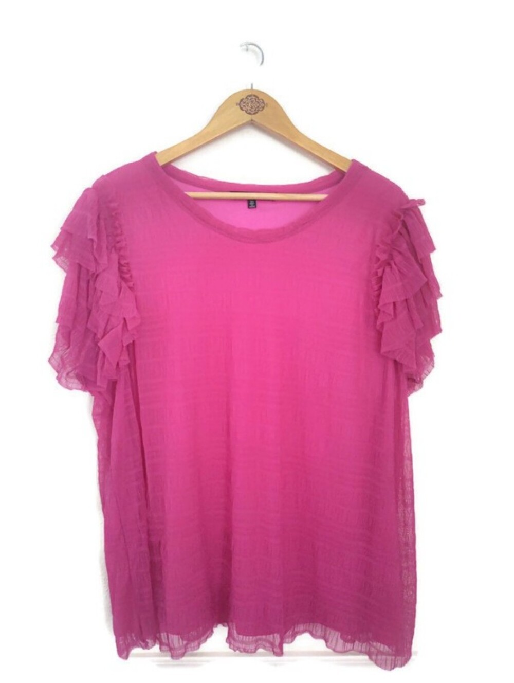 Zoey & Leelo Fuchia Lovely Ruffle Sleeves Top Plus Size 3X